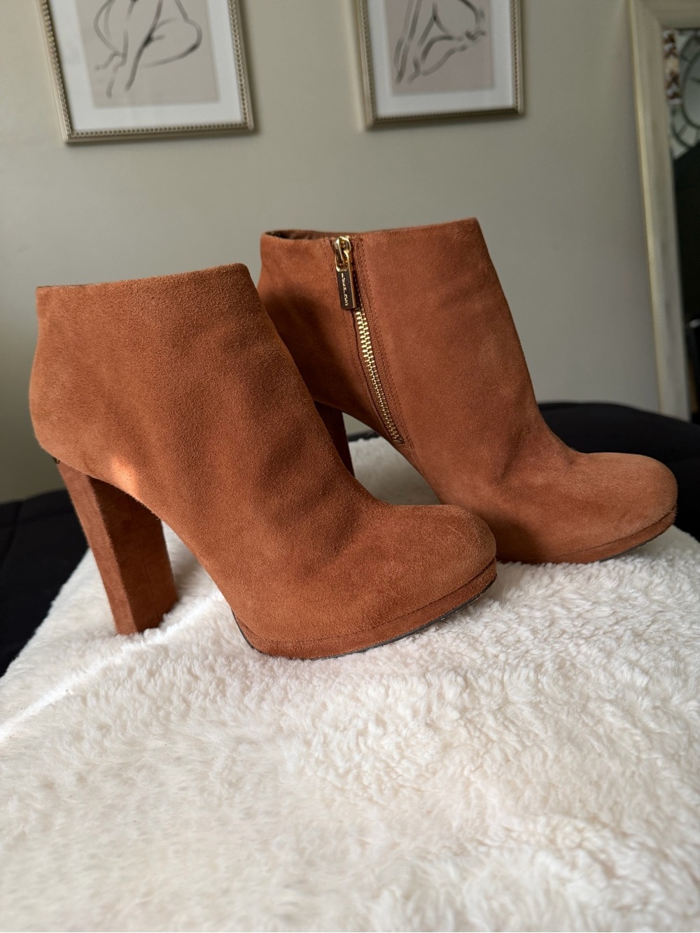 MICHAEL Michael Kors Rust Suede Platform Ankle Boots